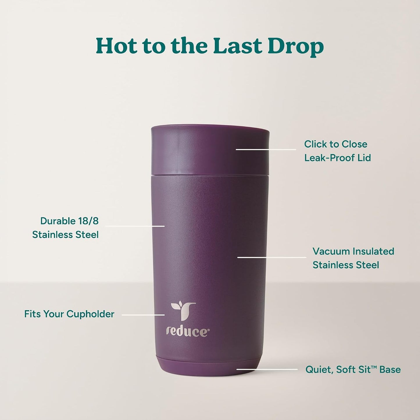 Perk 10oz Insulated Coffee Tumbler – Leak-Proof with Lockable Lid and Vacuum Insulation–Durable Stainless Steel–Fits Car Cup Holders–One-Handed Travel Mug in Sand Leopard Print - Midnight Plum