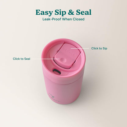 Perk 10oz Insulated Coffee Tumbler – Leak-Proof with Lockable Lid and Vacuum Insulation–Durable Stainless Steel–Fits Car Cup Holders–One-Handed Travel Mug in Sand Leopard Print - Midnight Plum