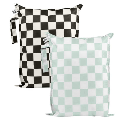 Mess Proof Wet Bags | Reusable Waterproof Wet Bags for Swimsuits | Baby Clothes | Travel & Diaper Bag (Pink, Brown Checkers) - Colors B