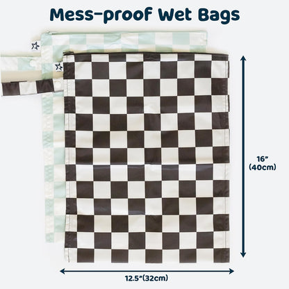Mess Proof Wet Bags | Reusable Waterproof Wet Bags for Swimsuits | Baby Clothes | Travel & Diaper Bag (Pink, Brown Checkers) - Colors B