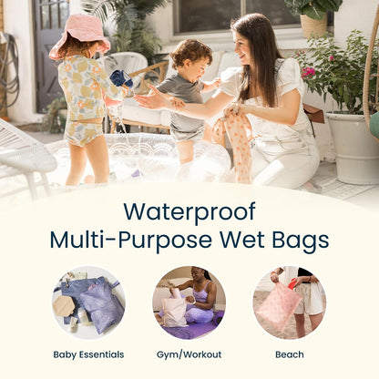 Mess Proof Wet Bags | Reusable Waterproof Wet Bags for Swimsuits | Baby Clothes | Travel & Diaper Bag (Pink, Brown Checkers) - Colors B