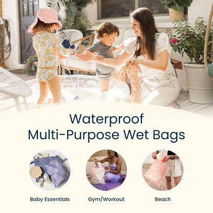 Mess Proof Wet Bags | Reusable Waterproof Wet Bags for Swimsuits | Baby Clothes | Travel & Diaper Bag (Pink, Brown Checkers) - Colors B