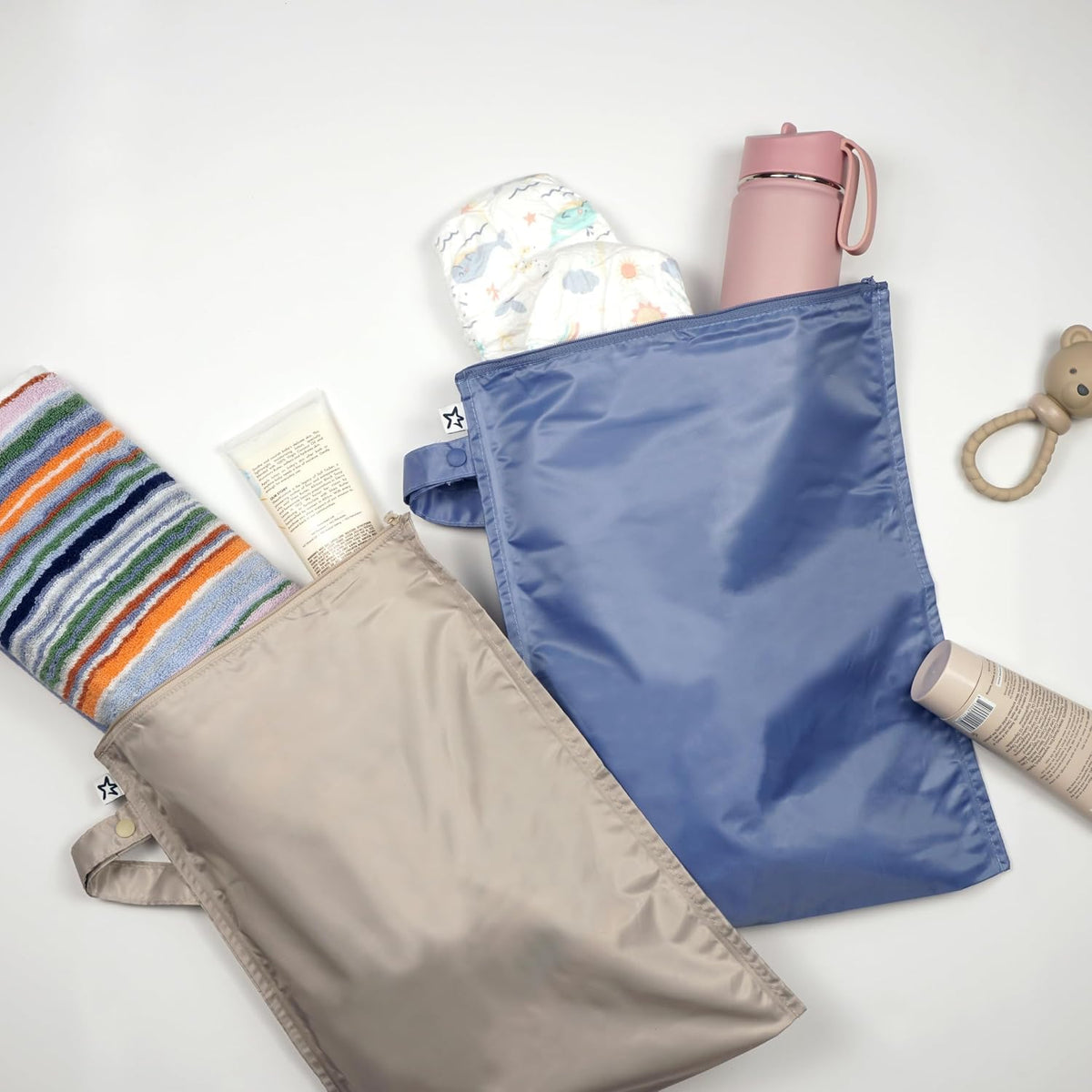Mess Proof Wet Bags | Reusable Waterproof Wet Bags for Swimsuits | Baby Clothes | Travel & Diaper Bag (Pink, Brown Checkers) - Colors B