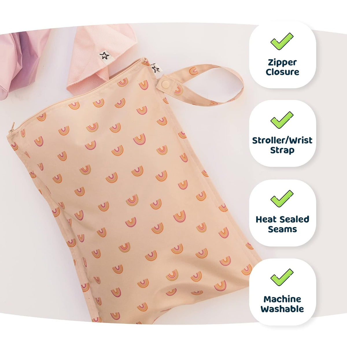 Mess Proof Wet Bags | Reusable Waterproof Wet Bags for Swimsuits | Baby Clothes | Travel & Diaper Bag (Pink, Brown Checkers) - Colors B
