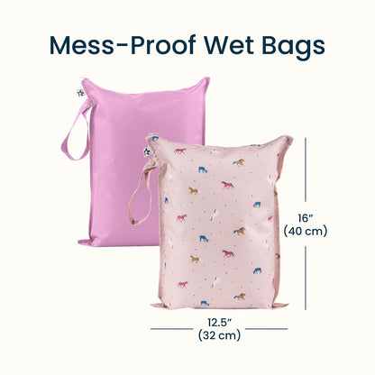 Mess Proof Wet Bags | Reusable Waterproof Wet Bags for Swimsuits | Baby Clothes | Travel & Diaper Bag (Pink, Brown Checkers) - Colors B