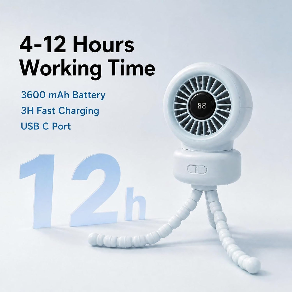 Baby Stroller Fan, 3600mAh Rechargeable Clip on Fan, Blue