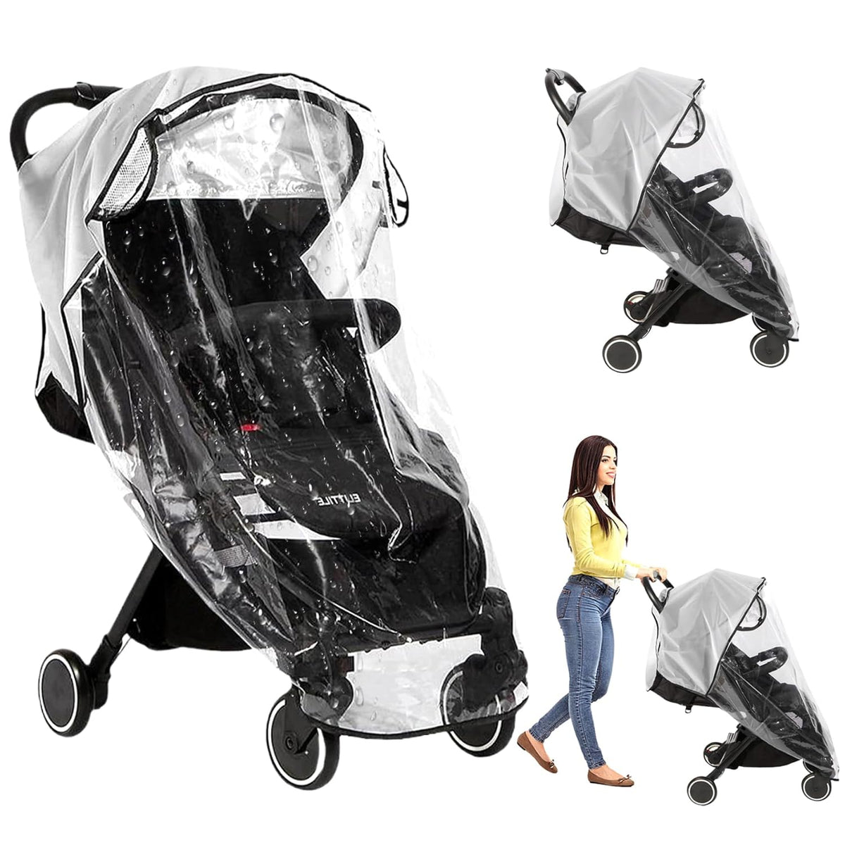 Stroller Rain Cover Windproof & Rainproof Stroller Rain Cover Foldable for Protect from Dust Snow, Baby Travel Weather Shield.