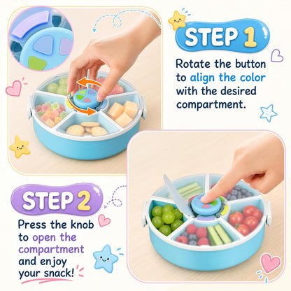 Kids Reusable Rotating Snack Container with 5 Separate Compartments, Color Matching Opening Lid, BPA/PVC-Free, Dishwasher Safe, Perfect for Travel, School Lunches & On-the-Go Snacking-Blue