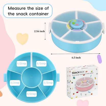 Kids Reusable Rotating Snack Container with 5 Separate Compartments, Color Matching Opening Lid, BPA/PVC-Free, Dishwasher Safe, Perfect for Travel, School Lunches & On-the-Go Snacking-Blue