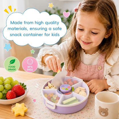 Kids Reusable Rotating Snack Container with 5 Separate Compartments, Color Matching Opening Lid, BPA/PVC-Free, Dishwasher Safe, Perfect for Travel, School Lunches & On-the-Go Snacking-Blue