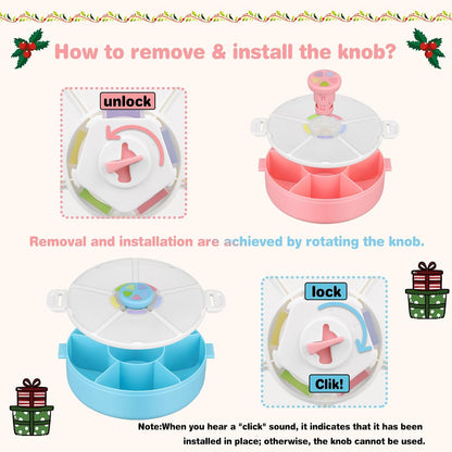 Kids Reusable Rotating Snack Container with 5 Separate Compartments, Color Matching Opening Lid, BPA/PVC-Free, Dishwasher Safe, Perfect for Travel, School Lunches & On-the-Go Snacking-Blue