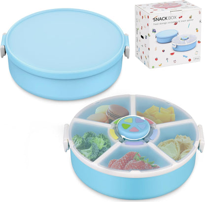 Kids Reusable Rotating Snack Container with 5 Separate Compartments, Color Matching Opening Lid, BPA/PVC-Free, Dishwasher Safe, Perfect for Travel, School Lunches & On-the-Go Snacking-Blue