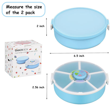 Kids Reusable Rotating Snack Container with 5 Separate Compartments, Color Matching Opening Lid, BPA/PVC-Free, Dishwasher Safe, Perfect for Travel, School Lunches & On-the-Go Snacking-Blue