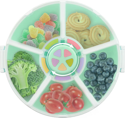 Kids Reusable Rotating Snack Container with 5 Separate Compartments, Color Matching Opening Lid, BPA/PVC-Free, Dishwasher Safe, Perfect for Travel, School Lunches & On-the-Go Snacking-Blue