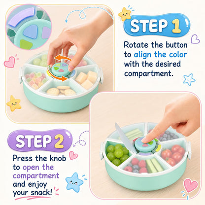 Kids Reusable Rotating Snack Container with 5 Separate Compartments, Color Matching Opening Lid, BPA/PVC-Free, Dishwasher Safe, Perfect for Travel, School Lunches & On-the-Go Snacking-Blue