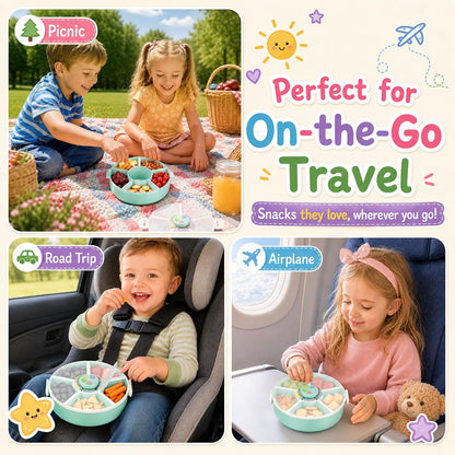 Kids Reusable Rotating Snack Container with 5 Separate Compartments, Color Matching Opening Lid, BPA/PVC-Free, Dishwasher Safe, Perfect for Travel, School Lunches & On-the-Go Snacking-Blue