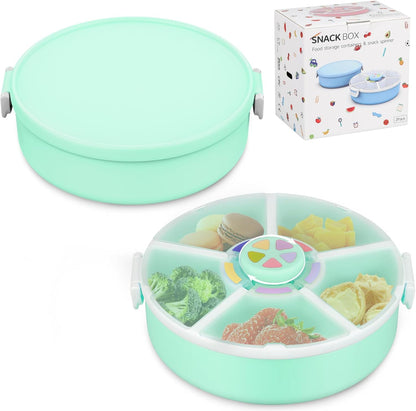 Kids Reusable Rotating Snack Container with 5 Separate Compartments, Color Matching Opening Lid, BPA/PVC-Free, Dishwasher Safe, Perfect for Travel, School Lunches & On-the-Go Snacking-Blue