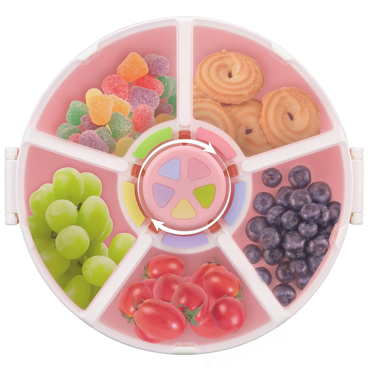 Kids Reusable Rotating Snack Container with 5 Separate Compartments, Color Matching Opening Lid, BPA/PVC-Free, Dishwasher Safe, Perfect for Travel, School Lunches & On-the-Go Snacking-Blue