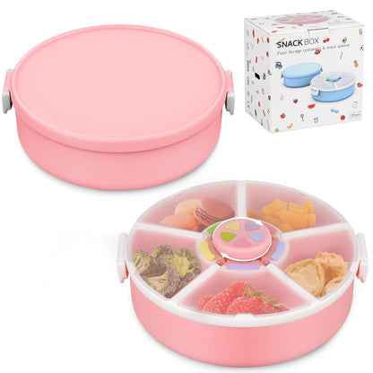 Kids Reusable Rotating Snack Container with 5 Separate Compartments, Color Matching Opening Lid, BPA/PVC-Free, Dishwasher Safe, Perfect for Travel, School Lunches & On-the-Go Snacking-Blue