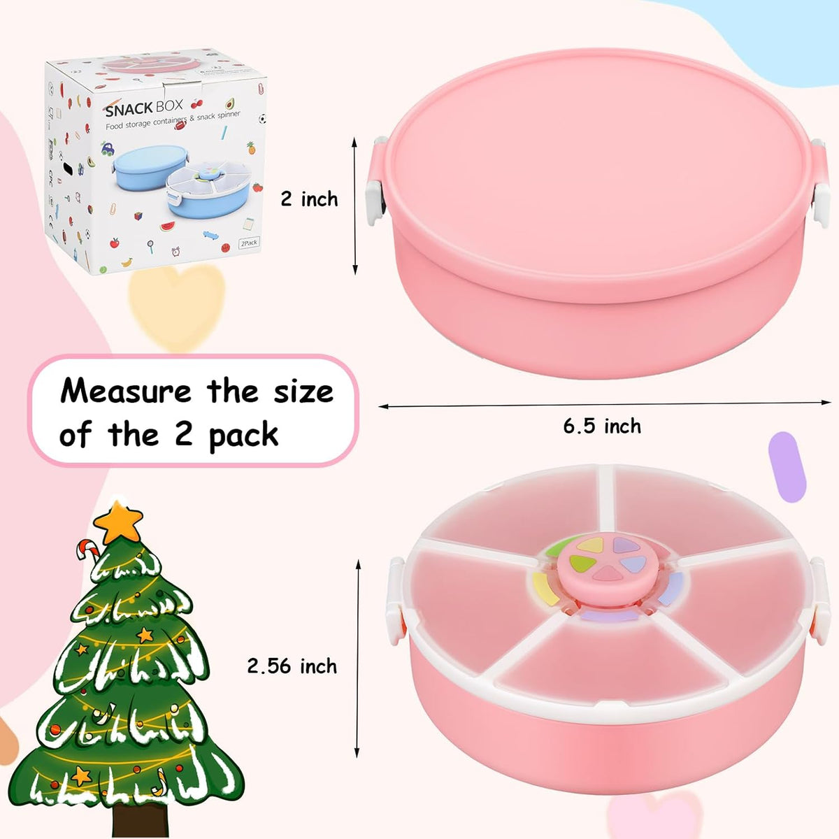 Kids Reusable Rotating Snack Container with 5 Separate Compartments, Color Matching Opening Lid, BPA/PVC-Free, Dishwasher Safe, Perfect for Travel, School Lunches & On-the-Go Snacking-Blue