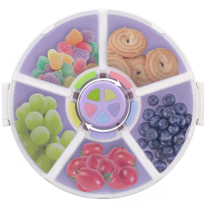 Kids Reusable Rotating Snack Container with 5 Separate Compartments, Color Matching Opening Lid, BPA/PVC-Free, Dishwasher Safe, Perfect for Travel, School Lunches & On-the-Go Snacking-Blue