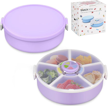 Kids Reusable Rotating Snack Container with 5 Separate Compartments, Color Matching Opening Lid, BPA/PVC-Free, Dishwasher Safe, Perfect for Travel, School Lunches & On-the-Go Snacking-Blue
