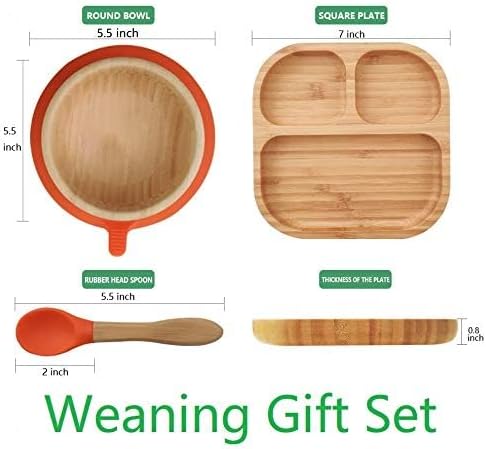 Baby Toddler Stay Put Dish, Kids Suction Plate, Bamboo Cute Tableware