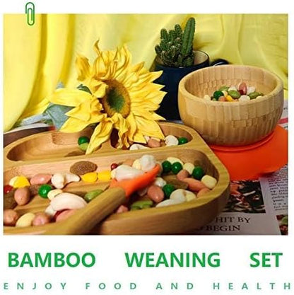 Baby Toddler Stay Put Dish, Kids Suction Plate, Bamboo Cute Tableware