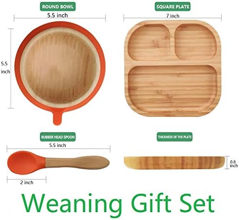 Baby Toddler Stay Put Dish, Kids Suction Plate, Bamboo Cute Tableware