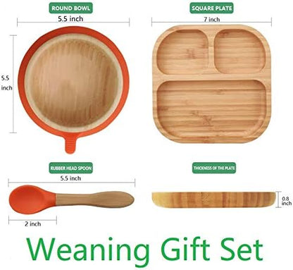 Baby Toddler Stay Put Dish, Kids Suction Plate, Bamboo Cute Tableware