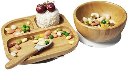 Baby Toddler Stay Put Dish, Kids Suction Plate, Bamboo Cute Tableware