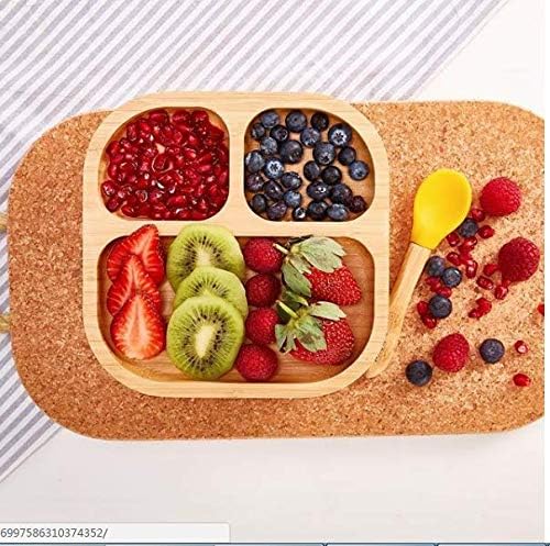 Baby Toddler Stay Put Dish, Kids Suction Plate, Bamboo Cute Tableware