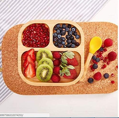 Baby Toddler Stay Put Dish, Kids Suction Plate, Bamboo Cute Tableware