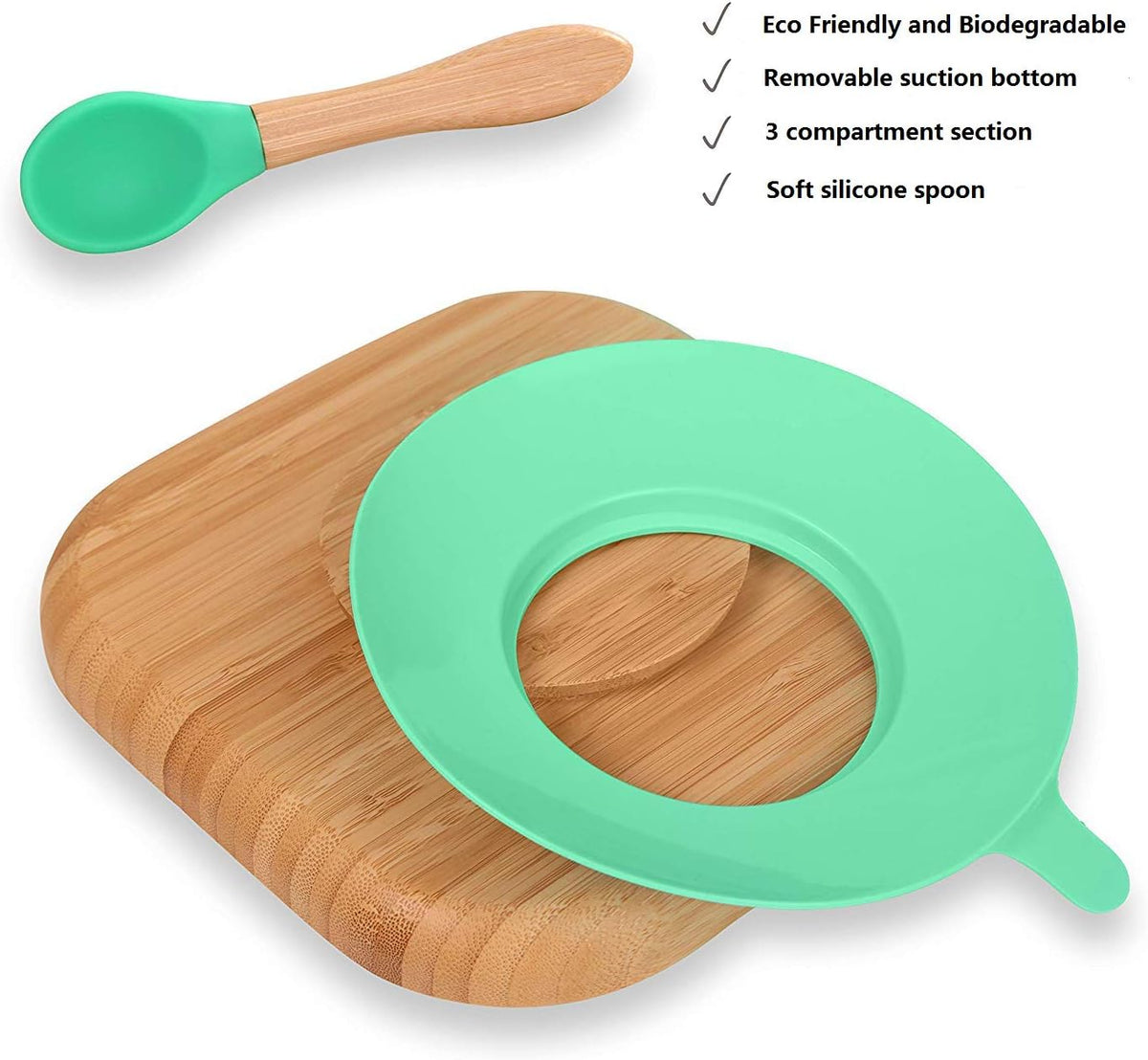 Baby Toddler Stay Put Dish, Kids Suction Plate, Bamboo Cute Tableware