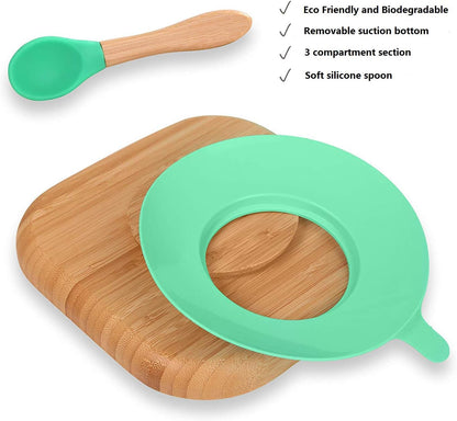 Baby Toddler Stay Put Dish, Kids Suction Plate, Bamboo Cute Tableware
