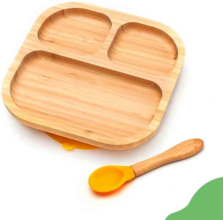 Baby Toddler Stay Put Dish, Kids Suction Plate, Bamboo Cute Tableware