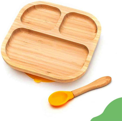 Baby Toddler Stay Put Dish, Kids Suction Plate, Bamboo Cute Tableware