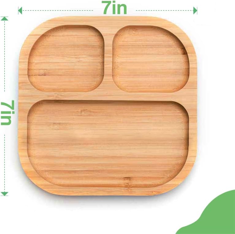 Baby Toddler Stay Put Dish, Kids Suction Plate, Bamboo Cute Tableware