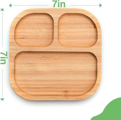Baby Toddler Stay Put Dish, Kids Suction Plate, Bamboo Cute Tableware