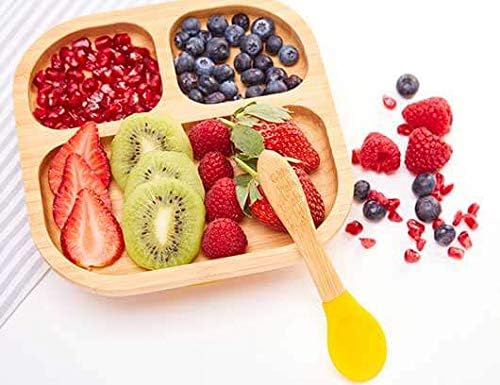 Baby Toddler Stay Put Dish, Kids Suction Plate, Bamboo Cute Tableware