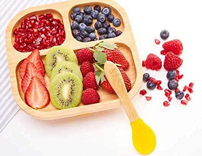 Baby Toddler Stay Put Dish, Kids Suction Plate, Bamboo Cute Tableware