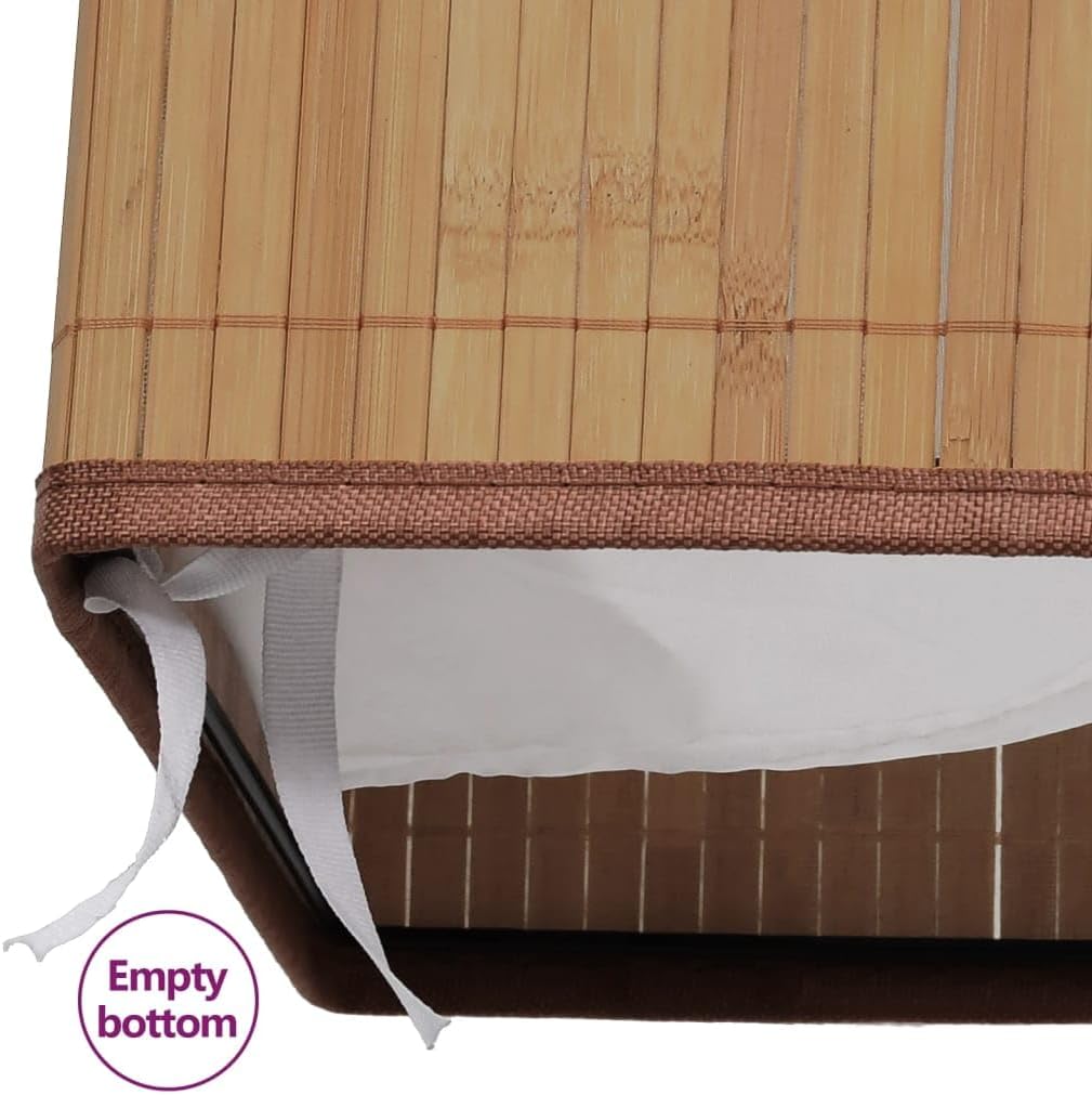 Bamboo Laundry Bin Round Hamper with Removable Liner, Foldable Clothes Storage Basket with Handles, 13.7 inch x 23.6 inch