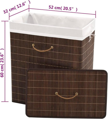 Bamboo Laundry Bin Round Hamper with Removable Liner, Foldable Clothes Storage Basket with Handles, 13.7 inch x 23.6 inch