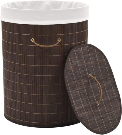 Bamboo Laundry Bin Round Hamper with Removable Liner, Foldable Clothes Storage Basket with Handles, 13.7 inch x 23.6 inch