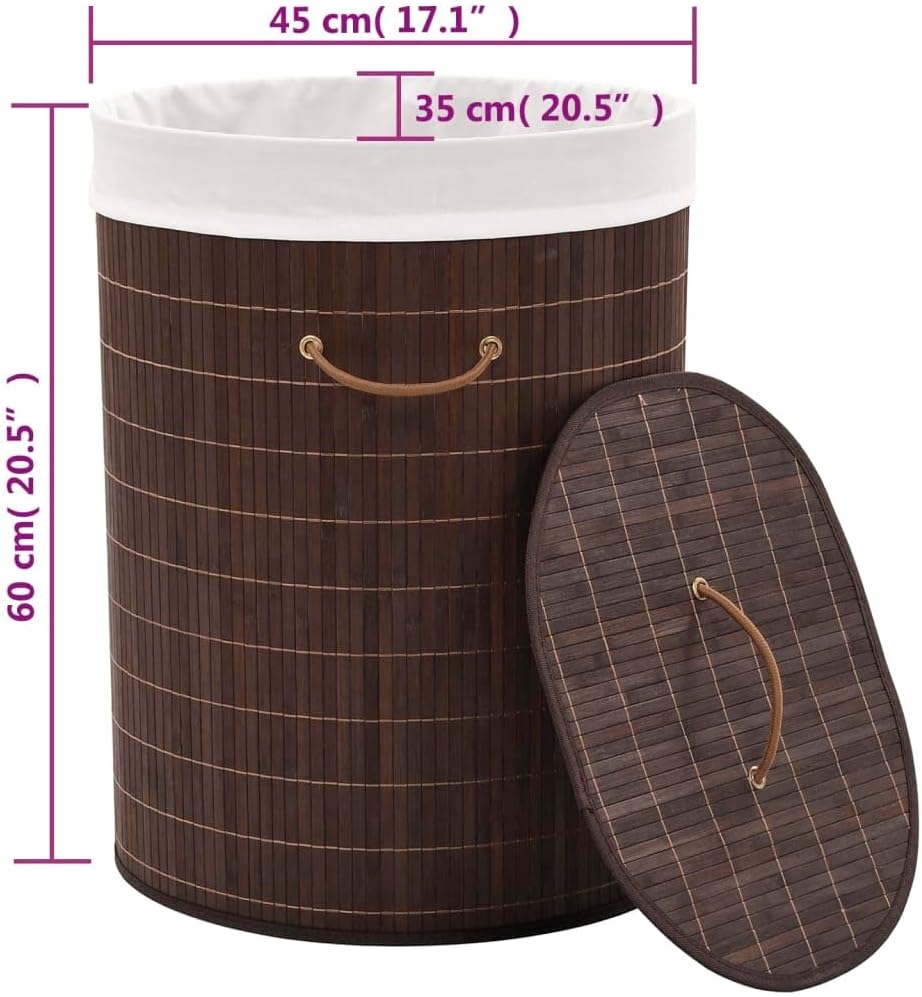 Bamboo Laundry Bin Round Hamper with Removable Liner, Foldable Clothes Storage Basket with Handles, 13.7 inch x 23.6 inch
