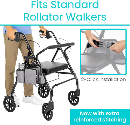 Side Bag for Rollators, Wheelchairs, Walkers - Tote Organizer with Phone Pocket - Storage Travel Pouch - Small Hanging Stroller Accessories for Women, Men, Seniors - Non Slip Cup Holder