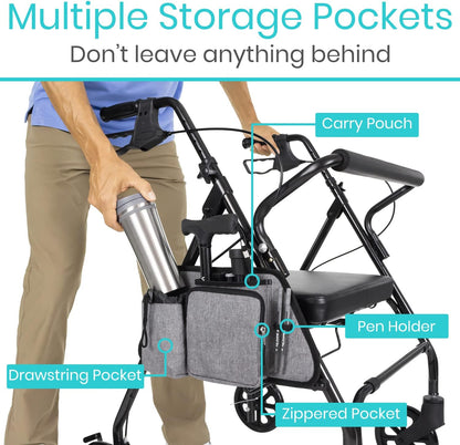 Side Bag for Rollators, Wheelchairs, Walkers - Tote Organizer with Phone Pocket - Storage Travel Pouch - Small Hanging Stroller Accessories for Women, Men, Seniors - Non Slip Cup Holder