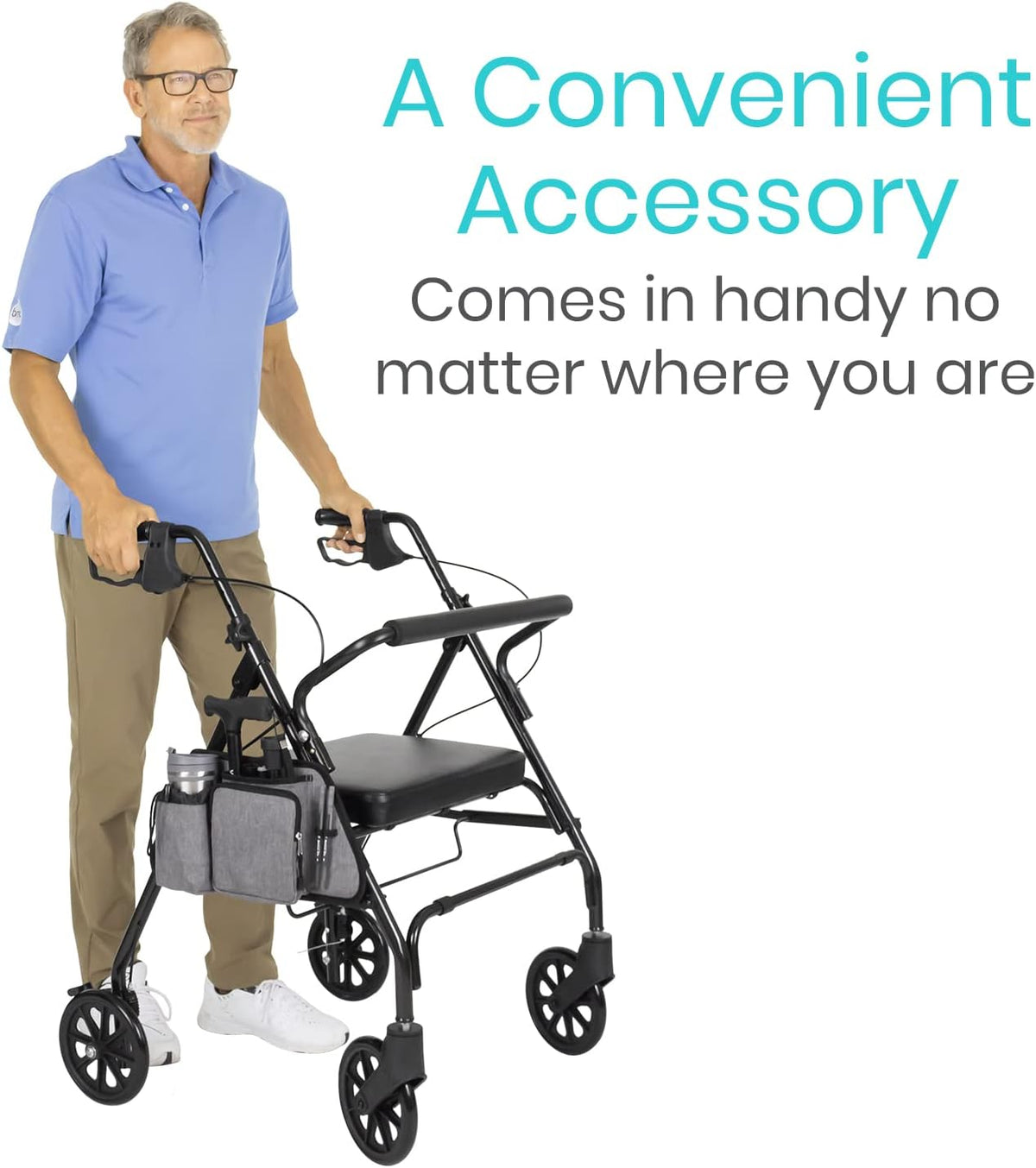 Side Bag for Rollators, Wheelchairs, Walkers - Tote Organizer with Phone Pocket - Storage Travel Pouch - Small Hanging Stroller Accessories for Women, Men, Seniors - Non Slip Cup Holder
