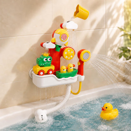 Baby Bath Toys for Kids, Bathtub Toy for Toddler, Baby Bath Shower Head, Rocket Whistle, Cute Car and Little Yacht 4-in-1 Multifunctional Interactive Water Play Kit for Kid Todders.