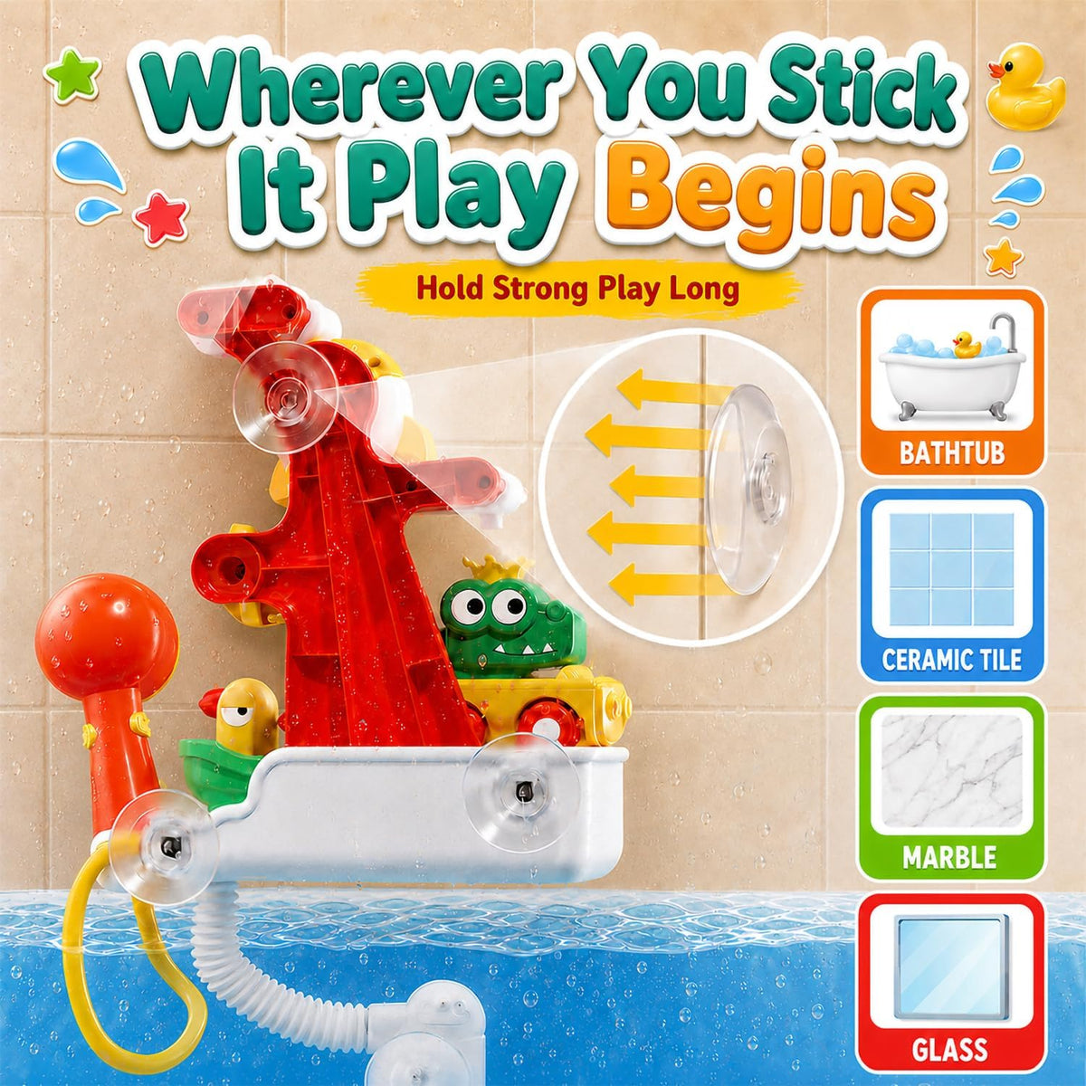 Baby Bath Toys for Kids, Bathtub Toy for Toddler, Baby Bath Shower Head, Rocket Whistle, Cute Car and Little Yacht 4-in-1 Multifunctional Interactive Water Play Kit for Kid Todders.